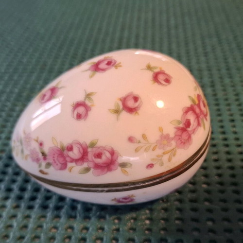 Porcelain decorative container used, small egg with pink flowers