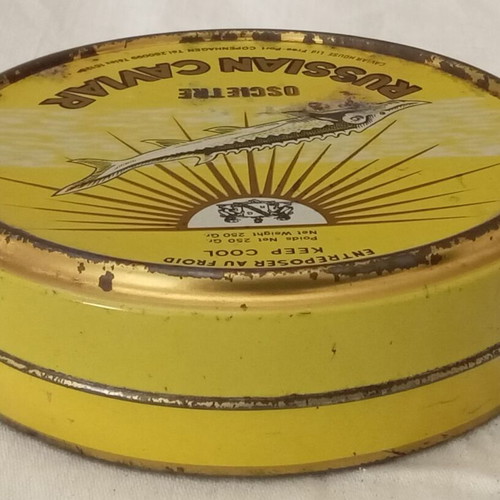 Empty collectible Osietra caviar tin used