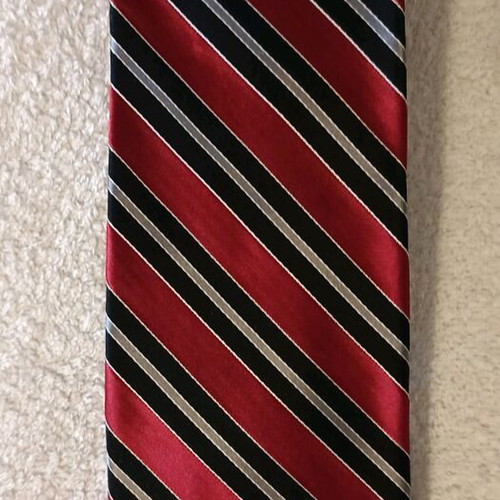 Stafford men's tie burgundy with black and gray stripes, 100% silk, like new