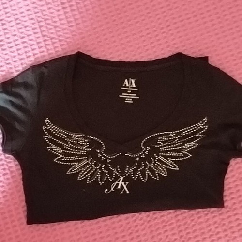 Armani Exchange women's black T-shirt with rhinestones, size XS