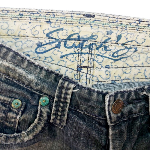 Y2K Stitch’s Distressed Flare Jeans Grey Black size 28 like new
