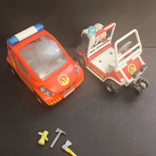Playmobil mobile fire unit and small fire truck used with missing parts
