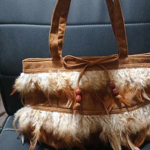 Frangi women's handbag beige with feathers new