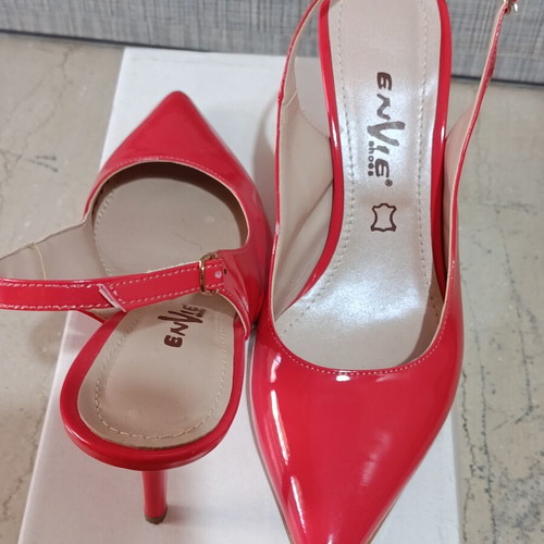 Envie Shoes slingback pumps, coral patent leather, size 39