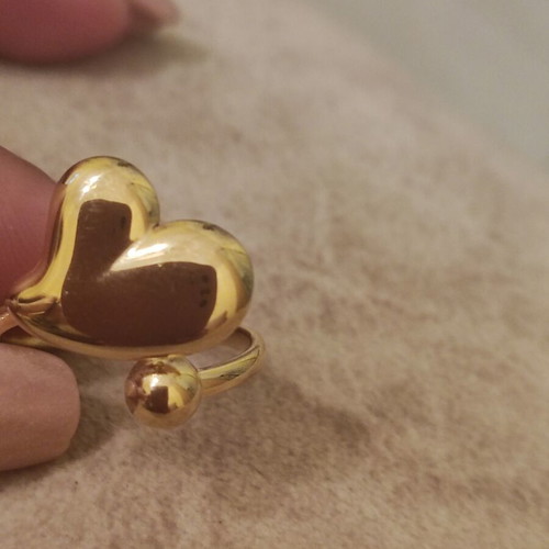 Steel ring new, gold color with double puffy heart design
