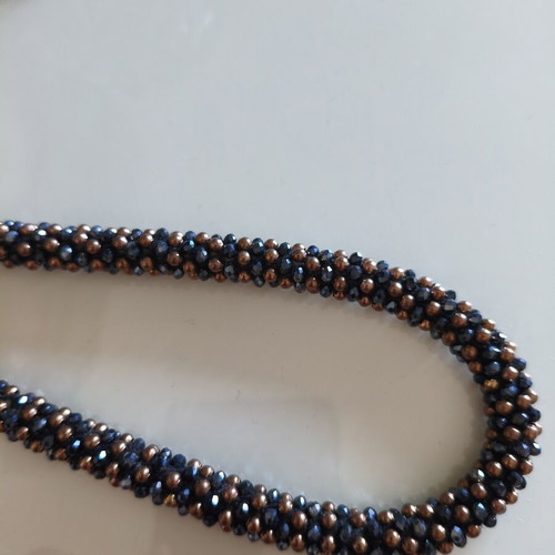 Handmade choker necklace with bead braid, like new, blue and copper