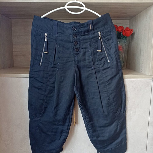High Dark Blue Linen Pants for Women, Size S, Like New