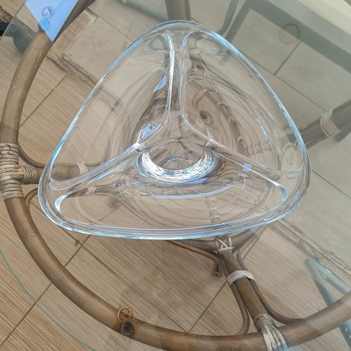 Transparent glass decorative bowl, triangular organic shape