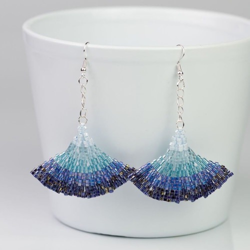 Earrings handmade in blue shades with steel elements