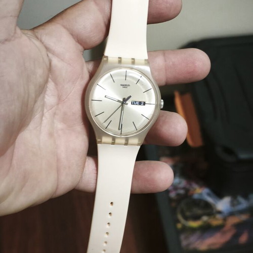 Swatch Swiss Vintage Day-Date watch, white strap