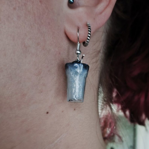 Galaxy cocktail earrings new, blue and silver resin