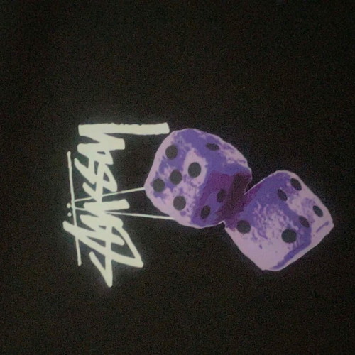 Stussy Fuzzy Dice T-Shirt, black with purple graphic