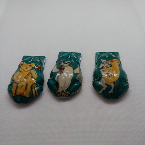 Vintage tin frogs, pack of 6, 70s toy new