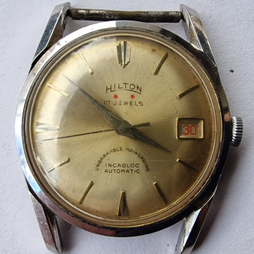 Hilton automatic watch steel 34 mm used, needs service and glass replacement