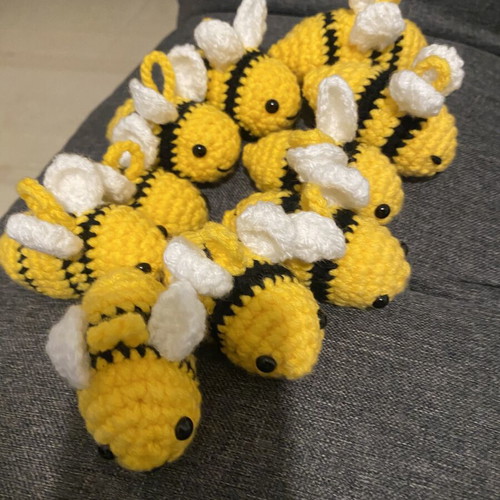 Handmade bee keychains pack of 10, black and yellow