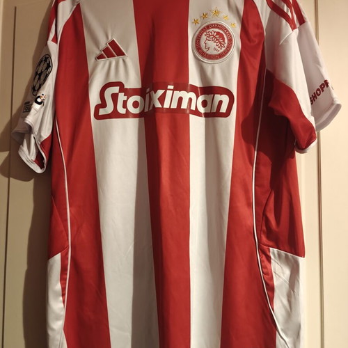 Signed Rodinei Olympiakos jersey with Champions League patches 2025-2026, XL slim fit