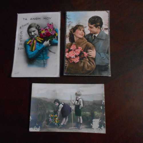 Prewar festive postcards used, pack of 15, some Greek-written