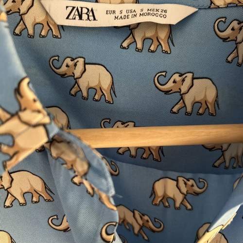 Zara shirt with elephant print satin finish like new, size S