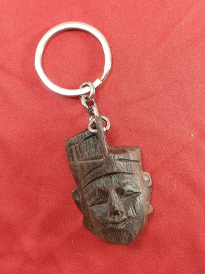 Wooden hand-carved keychain with sacred smiling face new