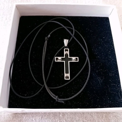 Double-sided cross with black adjustable cord like new, stainless steel