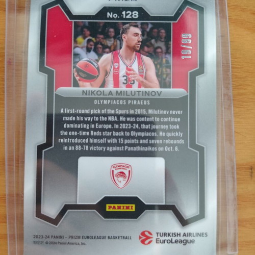 Panini Prizm Olympiacos 2023-2024 Nikola Milutinov card like new