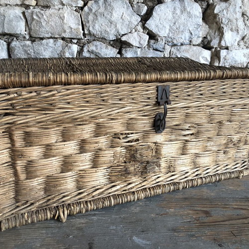 Vintage wicker chest used, rustic decor storage box
