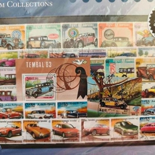 Thematic stamp collection used, 100 different cars worldwide