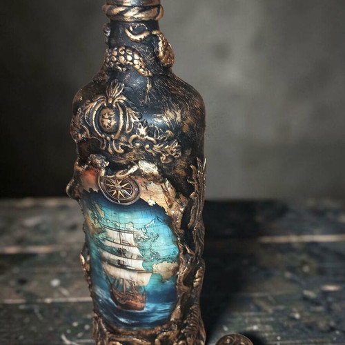 Handmade decorative bottle with nautical theme