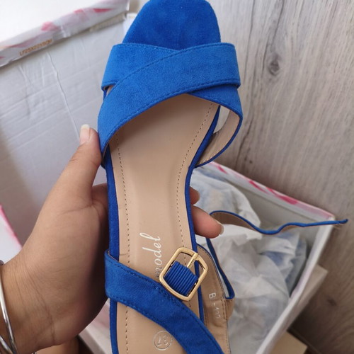 Blue high-heeled sandals, size 37