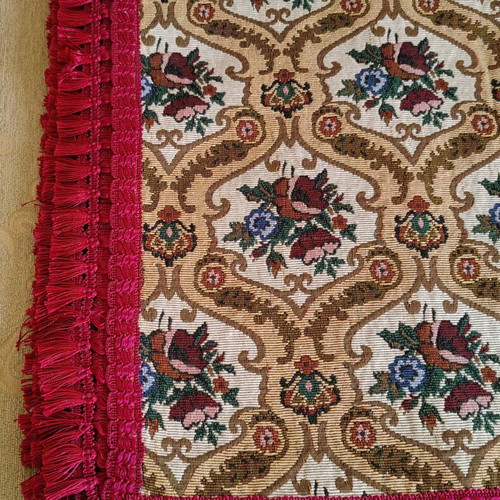 Vintage τραπεζομάντηλο ζακάρ με κρόσσια, 1,40μ x 2,10μ
