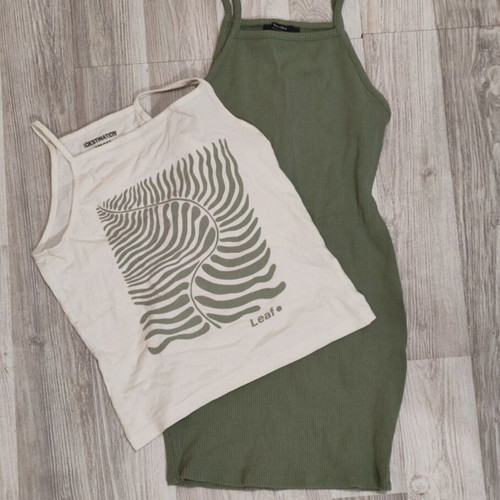 Bershka green stretch dress and tank top like new, size S