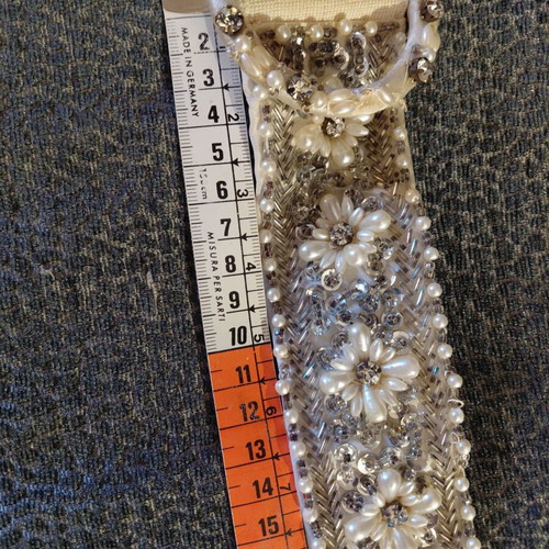 Handmade embroidered bridal belt like new, pearls and crystals