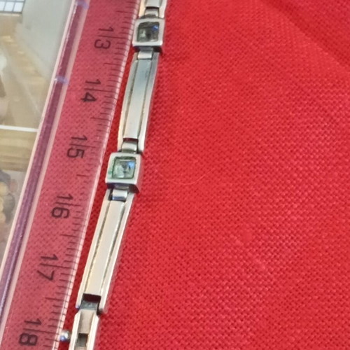 Silver bracelet 925 with zircon, used, 18.4cm, safety clasp
