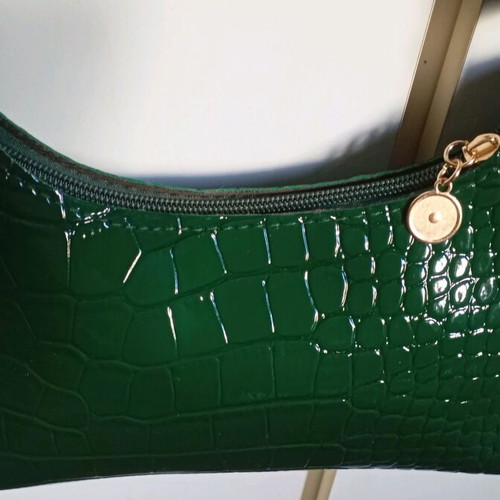 Shoulder bag green faux leather with crocodile effect new