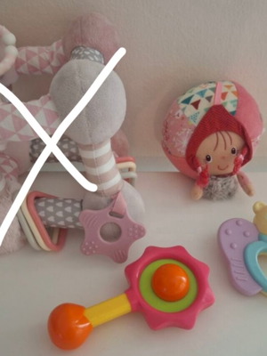 Baby toys for girls like new, set with rattle, teether, soft ball