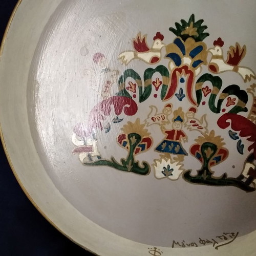 Ceramic painted plate handmade used Manos Faltaits Skyros
