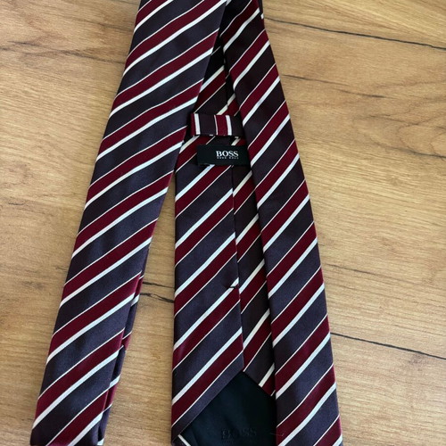 Hugo Boss silk tie, burgundy and brown striped