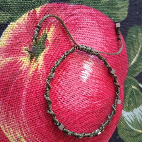 Macrame bracelet with hematite beads, like new, adjustable size
