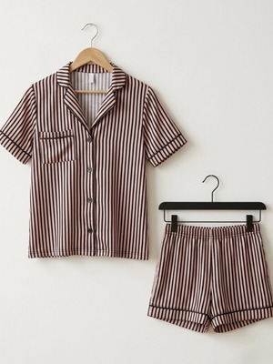 LETO women's striped pajama set like new, black and beige
