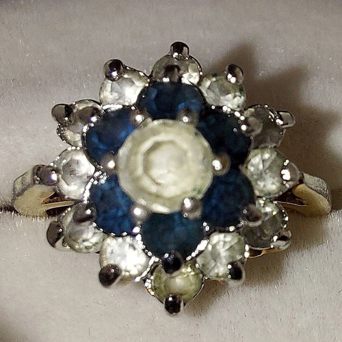 Women's fo bijoux ring used with blue and gold details, vintage design