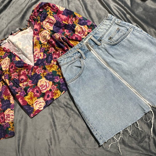 Set high-waisted denim skirt and cropped top Zara like new, multicolor
