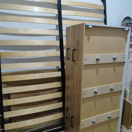JYSK bedroom set with double bed and three-door wardrobe