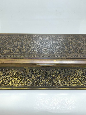 Vintage storage box used with intricate floral brass design