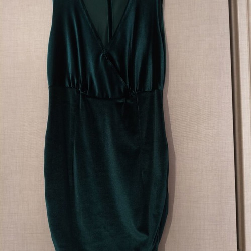 Handmade velvet mini dress emerald green S/M new