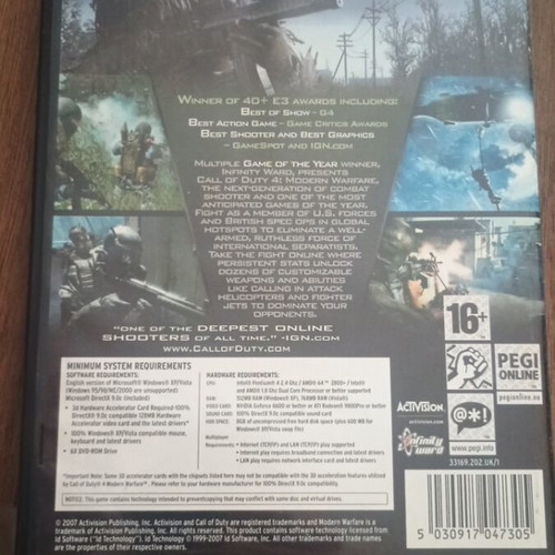 Call of Duty 4 Modern Warfare PC Game of the Year Edition like new