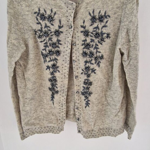 Knitted cardigan like new beige-gray with silver pearl buttons