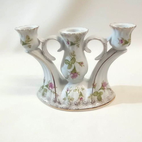 Porcelain candlestick Chodziez Poland three-position from the 1970s in excellent condition