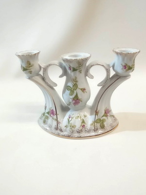 Porcelain candlestick Chodziez Poland three-position from the 1970s in excellent condition