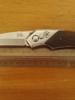 Folding Pocket Knife stainless steel with wooden handle, like new