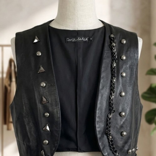 Joan Black Genuine Sheep Leather Vest Size M new, black